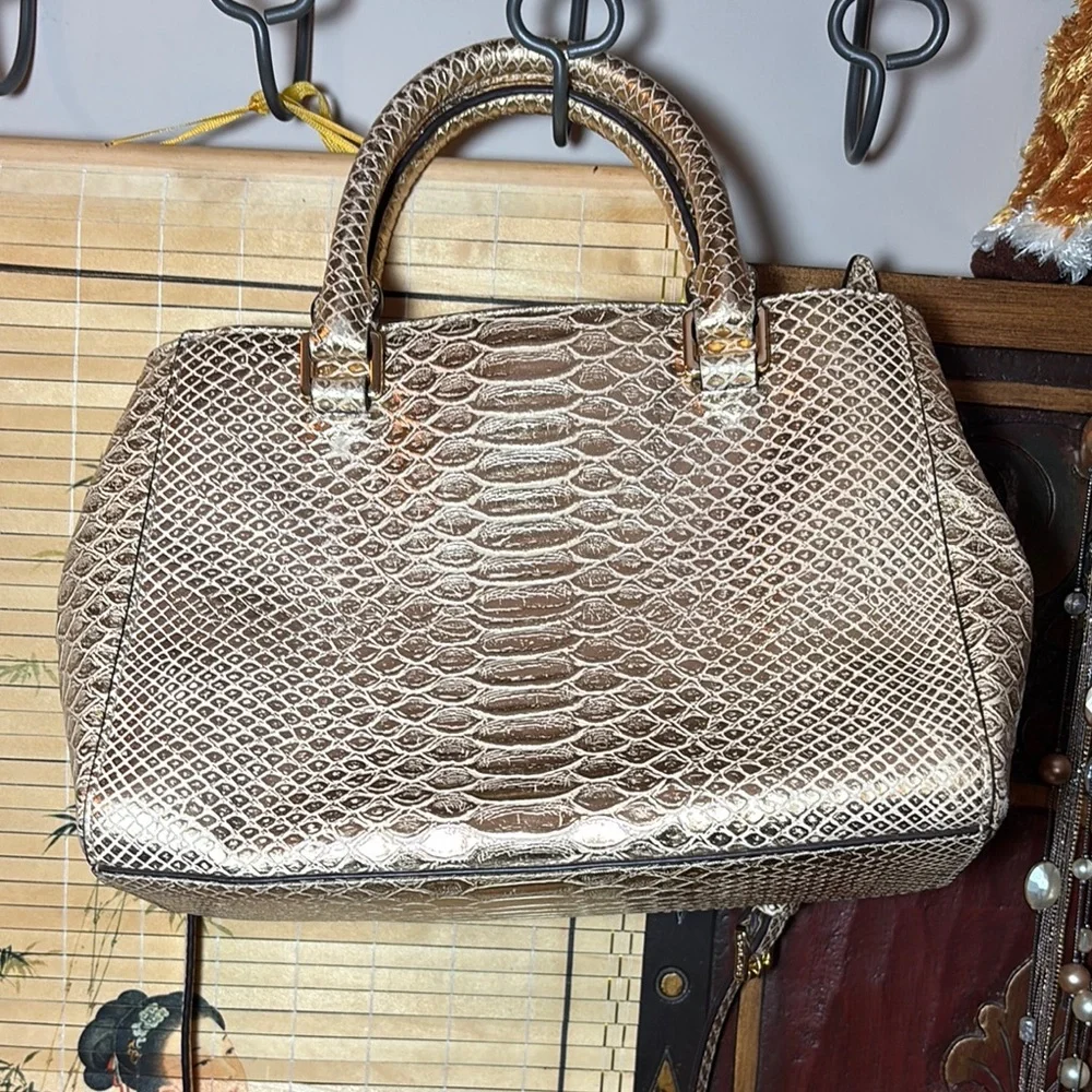 MICHAEL Michael Kors Metallic Gold Snakeskin Satchel w Dust Bag, Gold Tone Charm